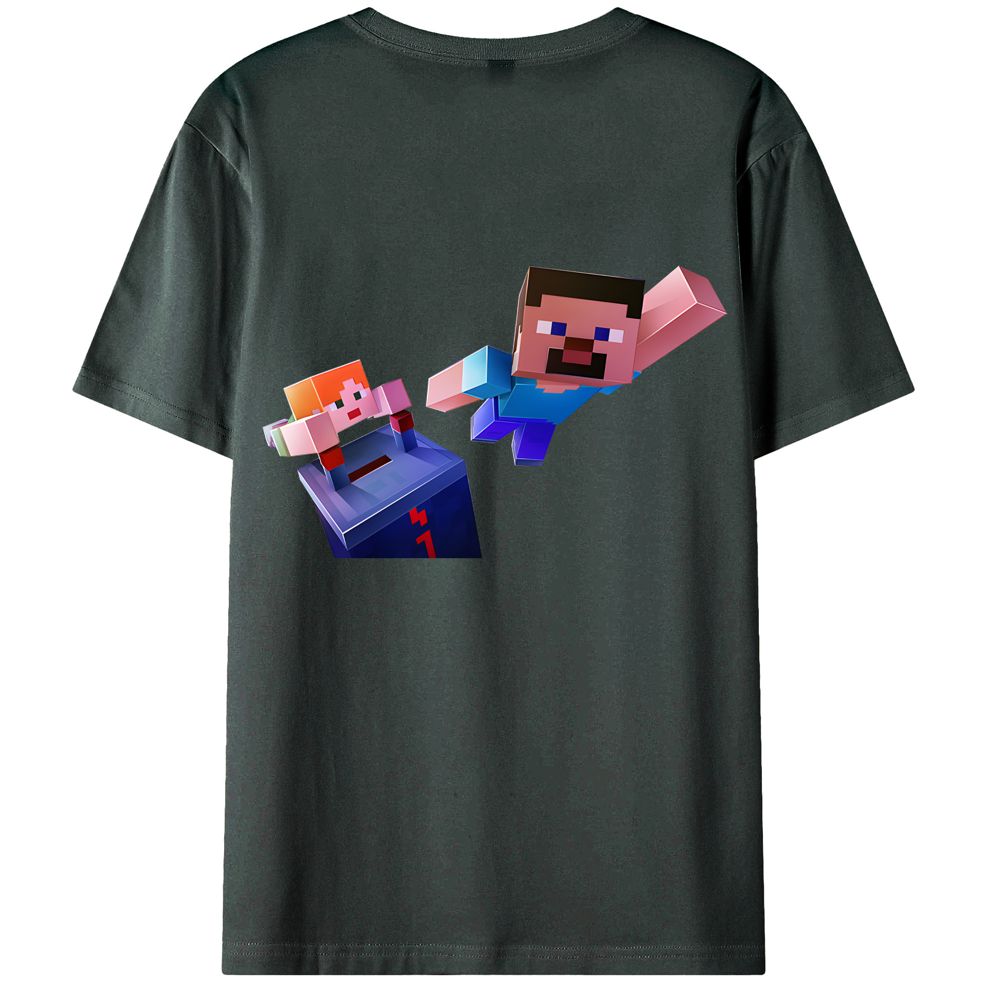 （画像用） マインクラフト ブロックの世界 Minecraft MC Block world 綿100％ メンズ半袖Tシャツ（バックプリント） 通気性
